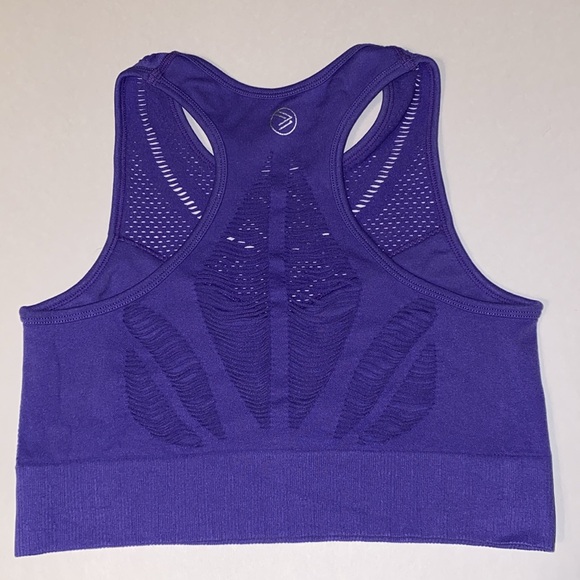 Sm SAVVI Tahiti Vented Slits Crop Top Sport Bra Sliced Perforated Purple Athlete - Picture 2 of 14